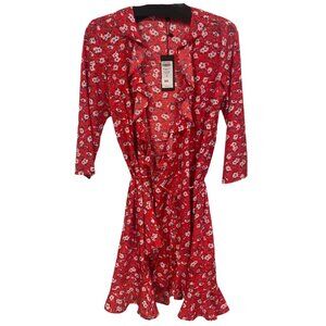Vero Moda Red Floral Poly 3/4 Wrap Dress | Medium